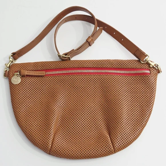 CLARE V GRANDE FANNY BAG CUOIO TAN PERF PERFORATED LEATHER - Picture 1 of 10